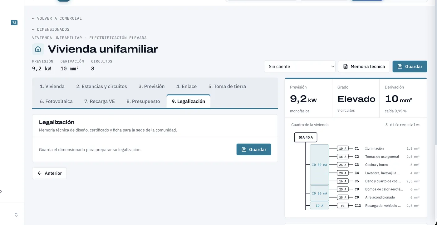 Pantalla del paso Legalización con memoria técnica de diseño, certificado y ficha para la sede